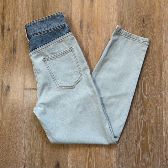 ba&sh Jeans Apolo High Waisted Two-Tone Denim 100% Cotton 80’s Retro - Size 0 - Picture 6 of 14